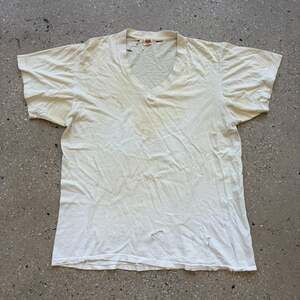 Vintage 60s Hanes White Distressed Blank Cotton T-Shirt